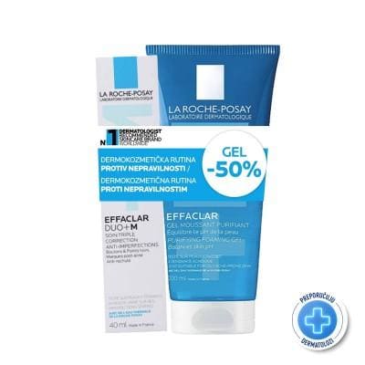 LA ROCHE-POSAY EFFACLAR GEL ZA ČIŠĆENJE OSJETLJIVE MASNE KOŽE 200ML+ LA ROCHE POSAY EFFACLAR DUO+M TROSTRUKA NJEGA 40ML
